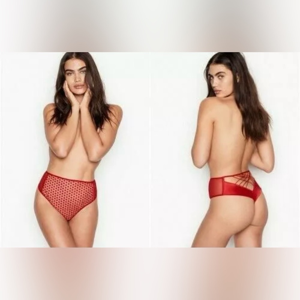 Victoria Secret Luxe Valentine Starburst High Waisted Thong Red Lace Small NWT